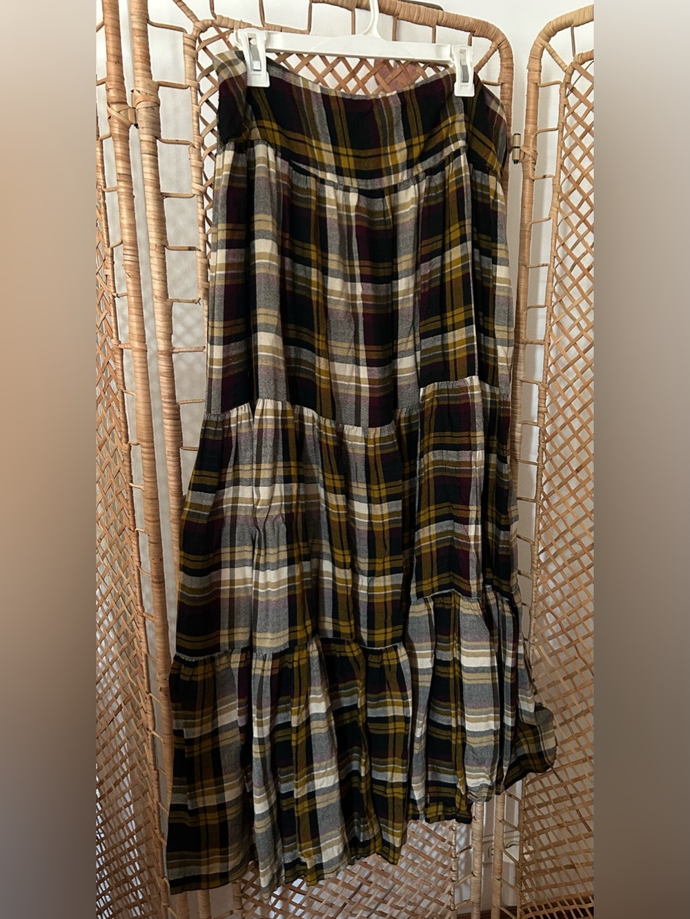 NATURAL LIFE Plaid Tiered Maxi Flannel Skirt | women’s XL